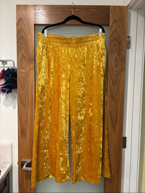 a new day Pants - Gold Yellow Crushed Velvet Wide Leg Pants